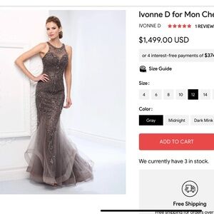 Ivonne D for Mon Cheri Trumpet Gown color Mink Size 12
